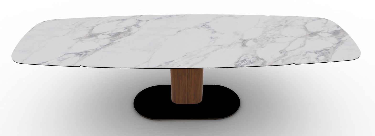 Cameo W78.8"-116.6" Rectangular Ceramic/Cannulated Wood Veneer Pedestal Extendable Dining Table w/Rounded Corners