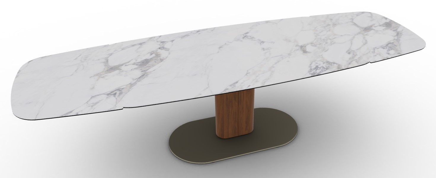 Cameo W78.8"-116.6" Rectangular Ceramic/Metal/Cannulated Wood Veneer Pedestal Extendable Dining Table w/Rounded Corners