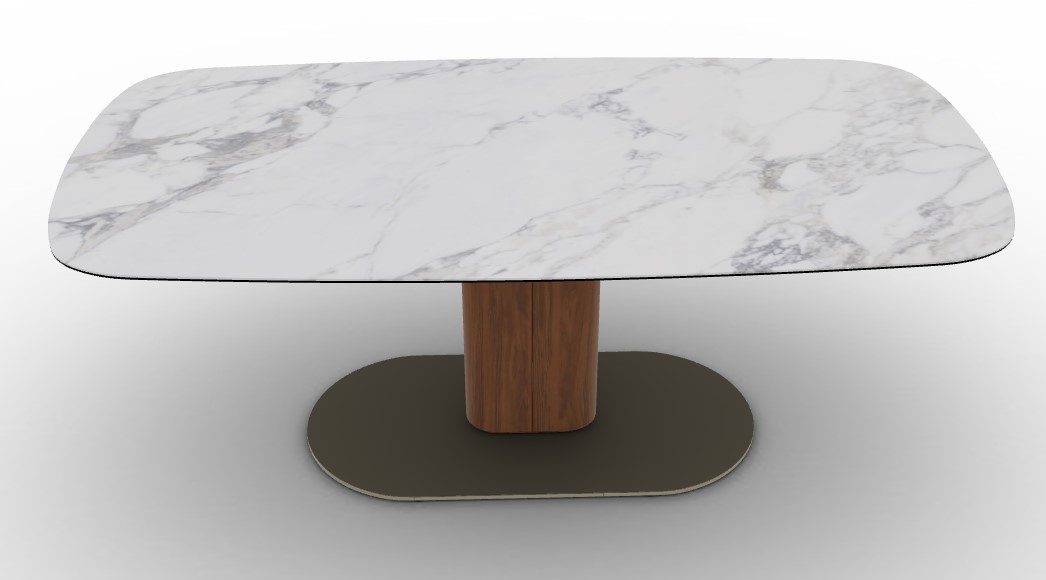 Cameo W78.8"-116.6" Rectangular Ceramic/Metal/Cannulated Wood Veneer Pedestal Extendable Dining Table w/Rounded Corners