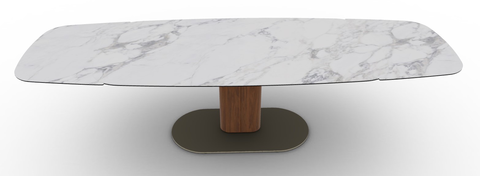 Cameo W78.8"-116.6" Rectangular Ceramic/Cannulated Wood Veneer Pedestal Extendable Dining Table w/Rounded Corners