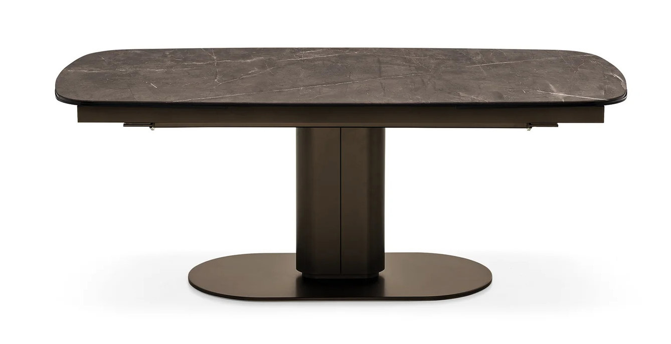 Cameo W78.8"-116.6" Rectangular Ceramic/Metal Pedestal Extendable Dining Table w/Rounded Corners