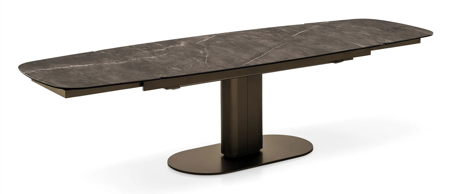 Cameo W78.8"-116.6" Rectangular Ceramic/Metal/Cannulated Wood Veneer Pedestal Extendable Dining Table w/Rounded Corners