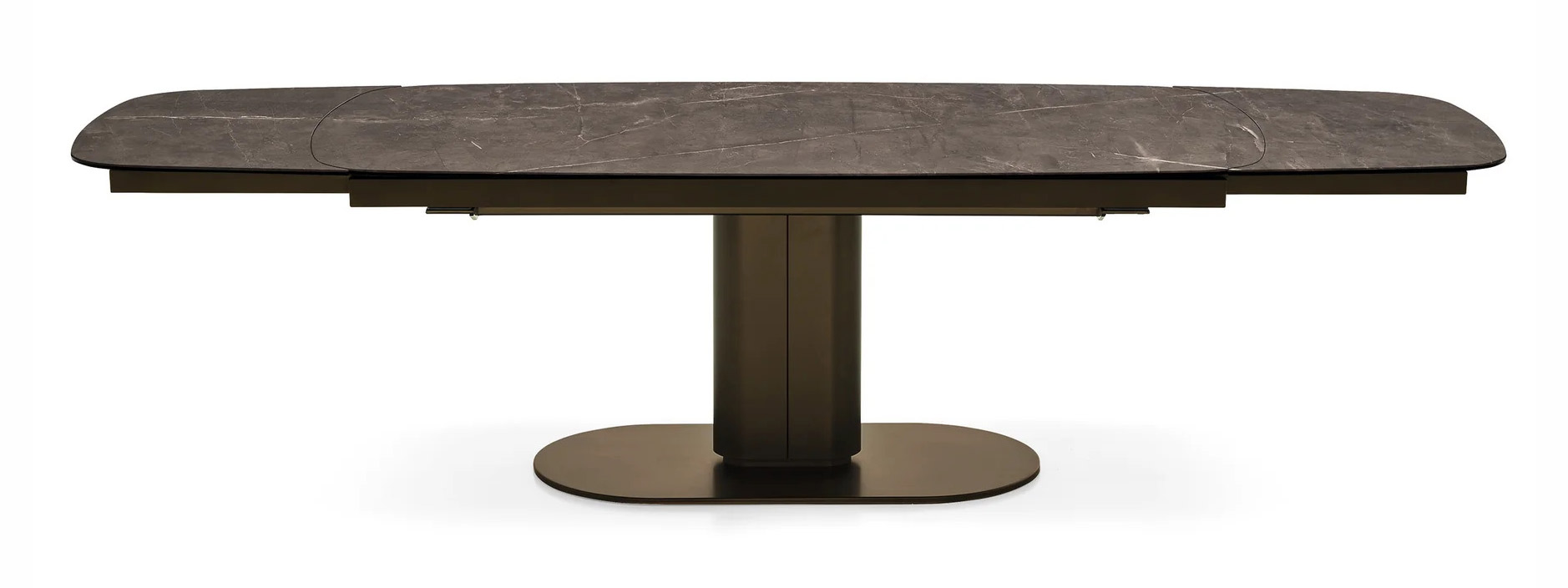 Cameo W65"-95" Rectangular Ceramic/Metal Pedestal Extendable Dining Table w/Rounded Corners