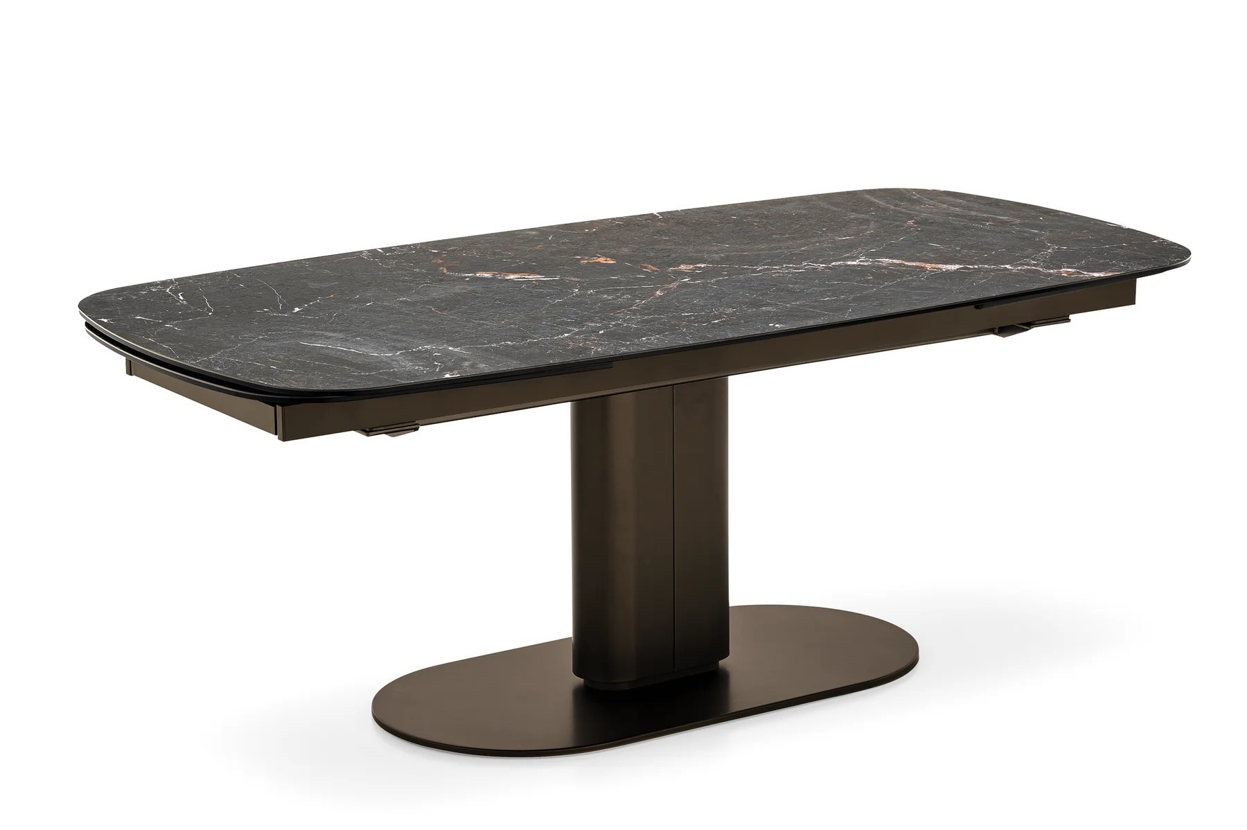 Cameo W78.8"-116.6" Rectangular Ceramic/Metal Pedestal Extendable Dining Table w/Rounded Corners