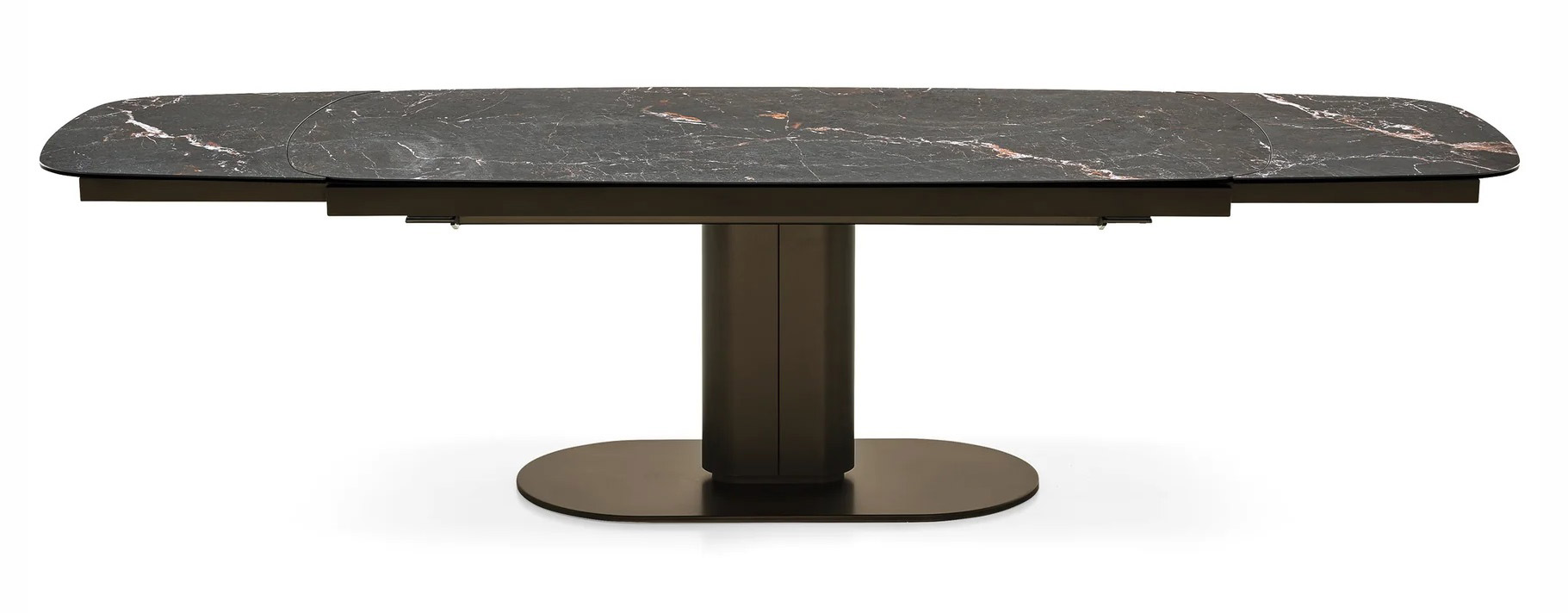 Cameo W65"-95" Rectangular Ceramic/Metal Pedestal Extendable Dining Table w/Rounded Corners