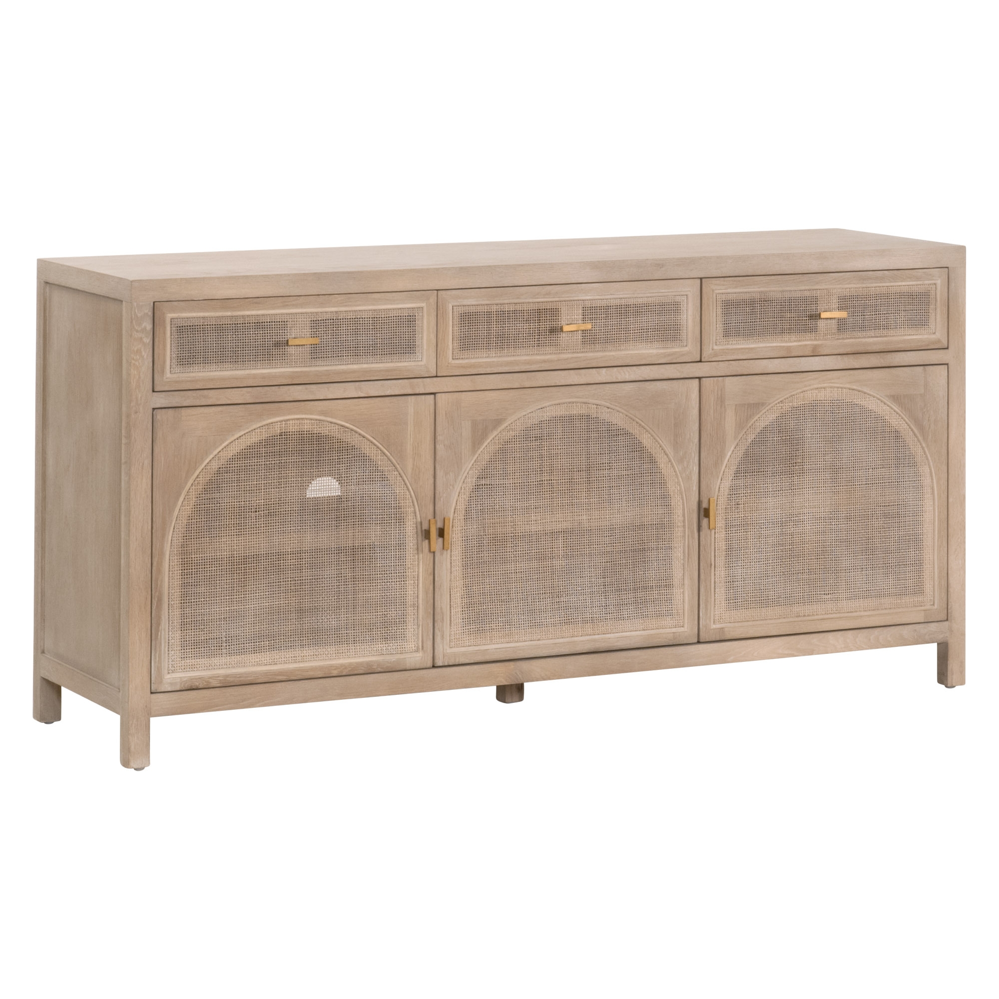 Cane Wood Media Sideboard w/3 Drawers & 3 Doors