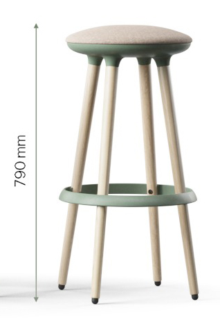 Cannie Hight Stool for 41,3 in Height Desks w/Upholstered Seat & Natural Ash Wood Base w/PlasticFootring & Glides
