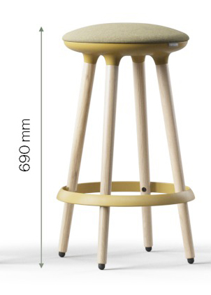 Cannie Medium Hight Stool for 35.4-inch Height Desks w/Upholstered Seat & Natural Ash Wood Base w/Plastic Footring & Glides