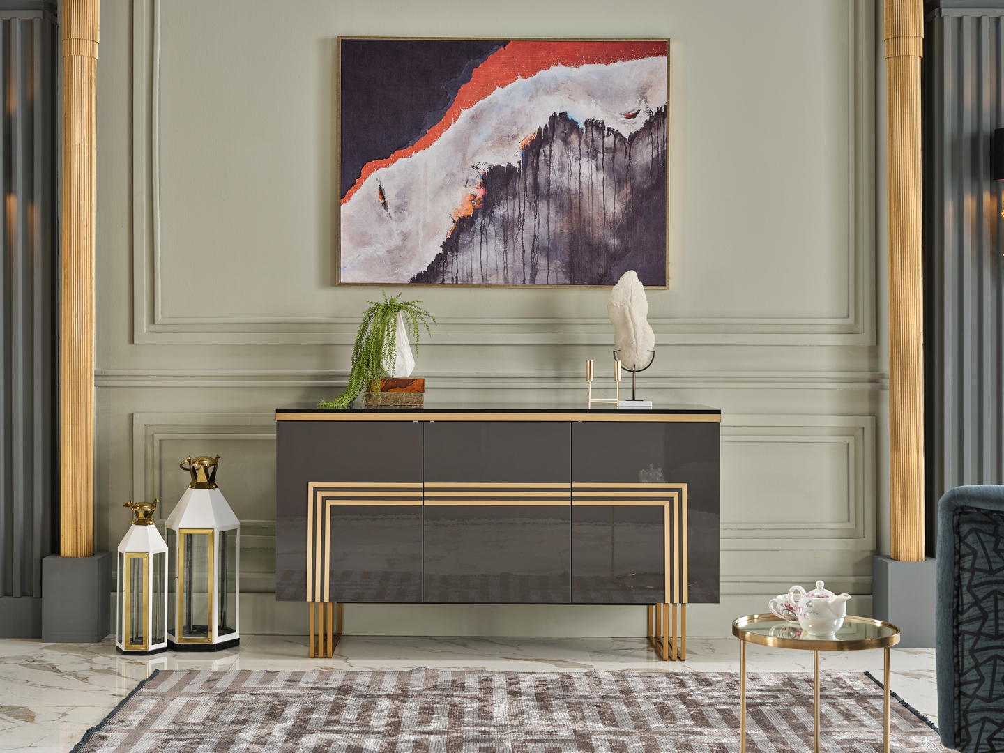 Carlino Marble/Metal 3 Door Console