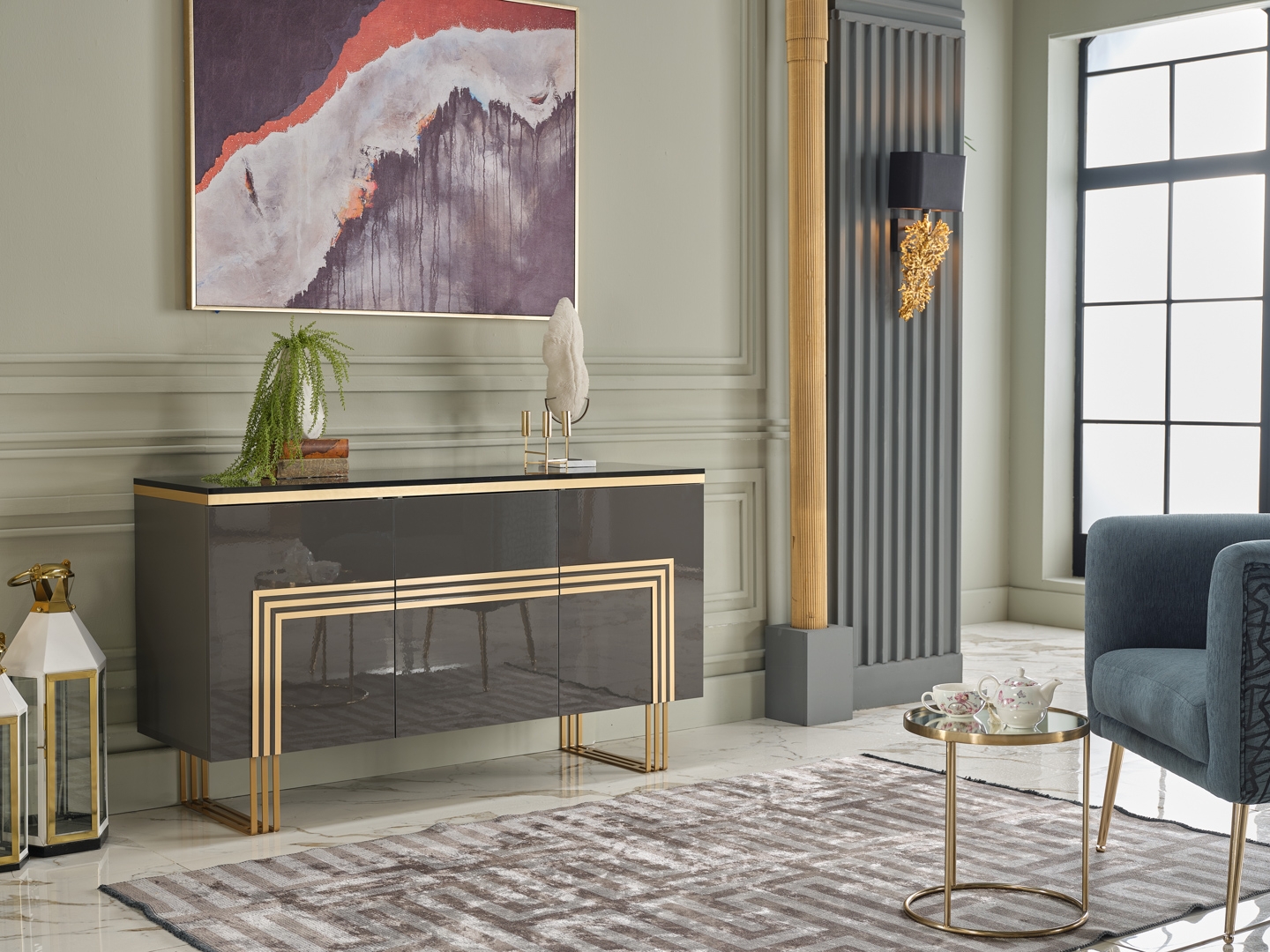 Carlino Marble/Metal 3 Door Console