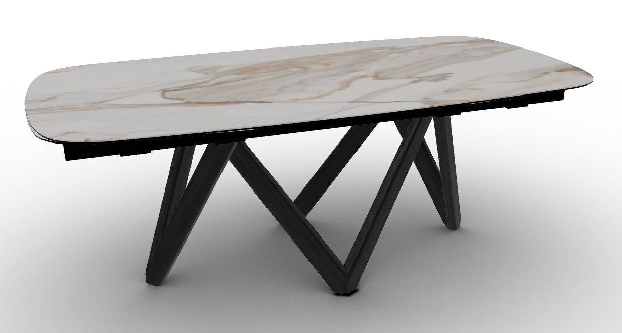 Cartesio W78.8"-116.6" Rectangular Ceramic/Wood Extendable Dining Table w/Rounded Corners
