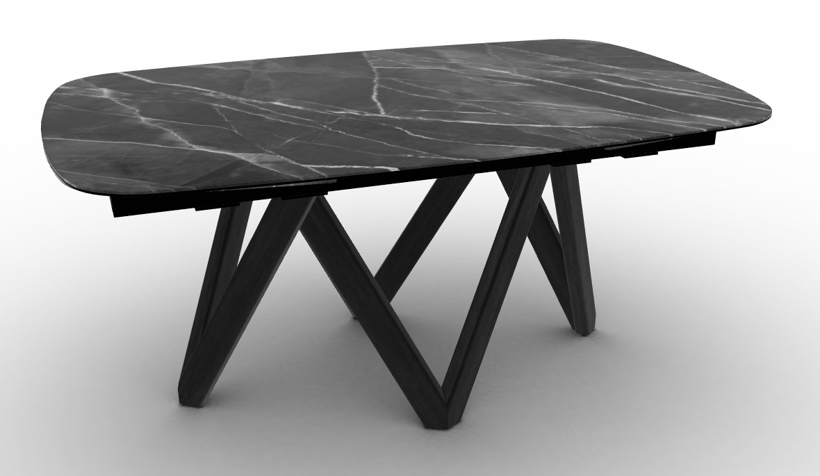Cartesio W65"-95" Rectangular Ceramic/Wood Extendable Dining Table w/Rounded Corners