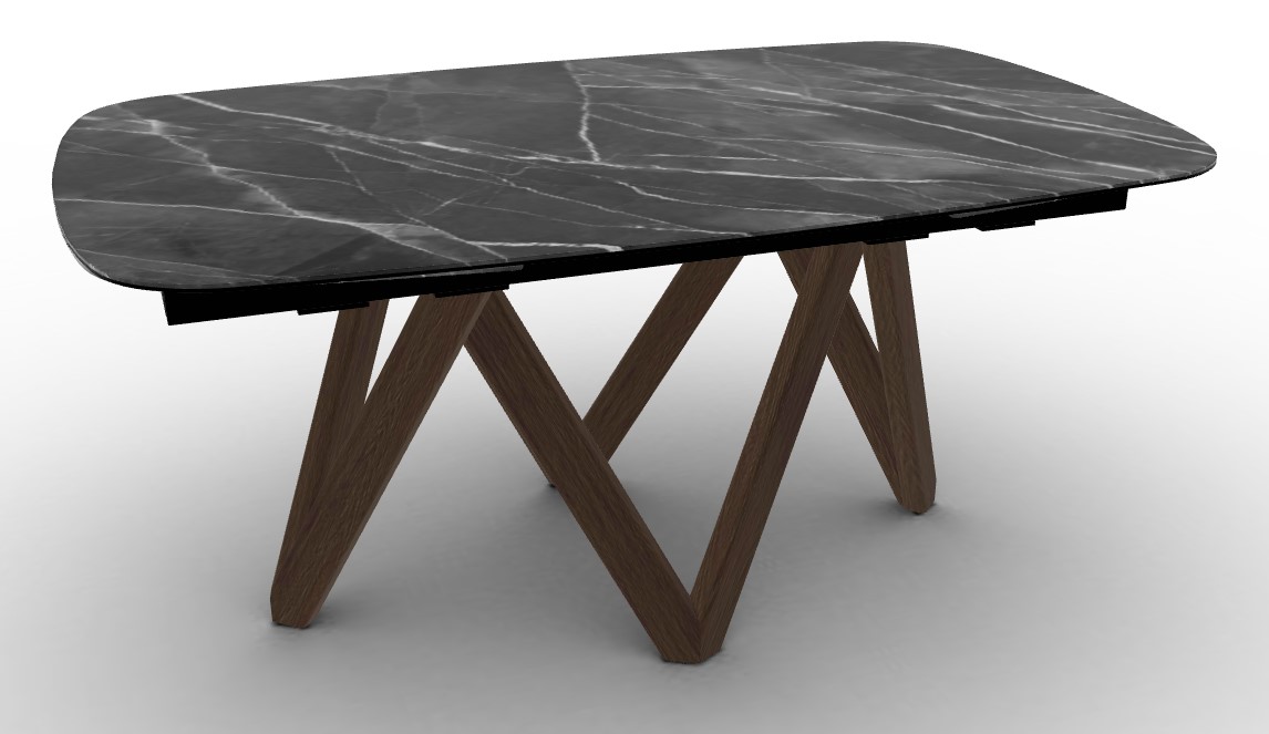 Cartesio W65"-95" Rectangular Ceramic/Wood Extendable Dining Table w/Rounded Corners