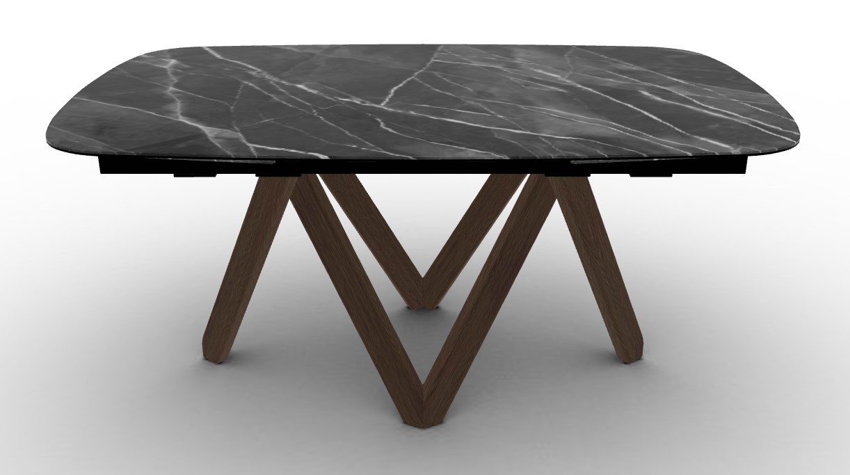 Cartesio W65"-95" Rectangular Ceramic/Wood Extendable Dining Table w/Rounded Corners