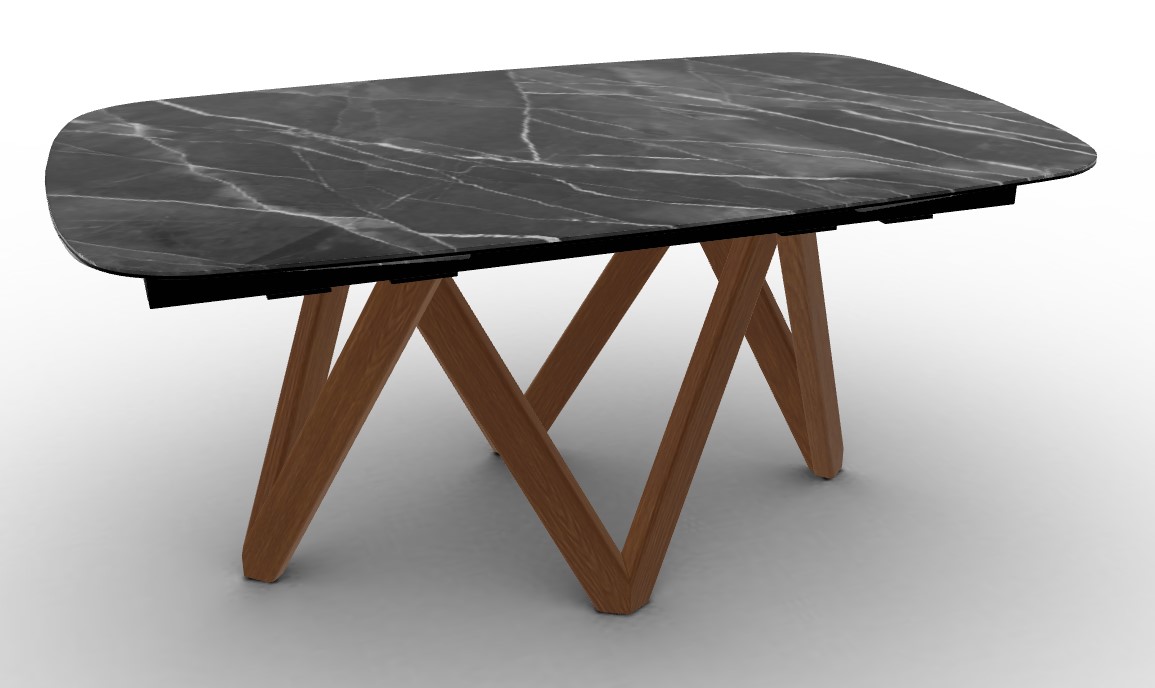 Cartesio W65"-95" Rectangular Ceramic/Wood Extendable Dining Table w/Rounded Corners