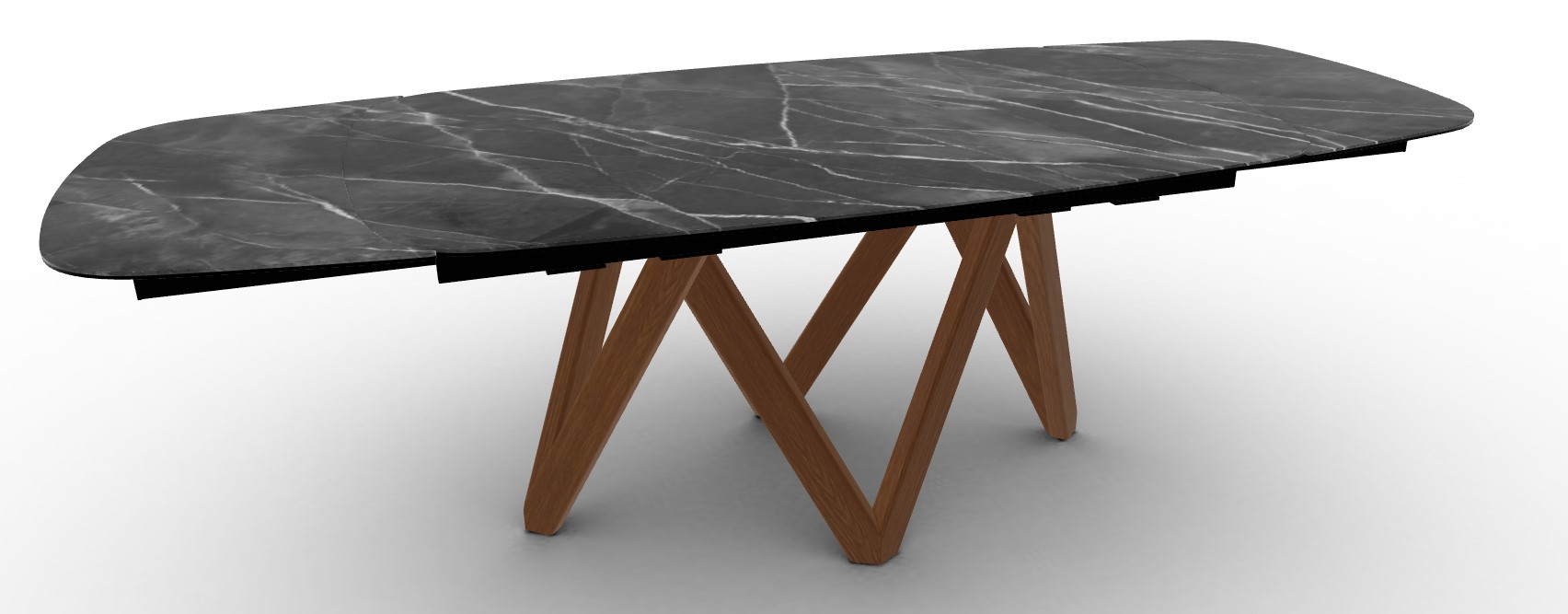 Cartesio W65"-95" Rectangular Ceramic/Wood Extendable Dining Table w/Rounded Corners