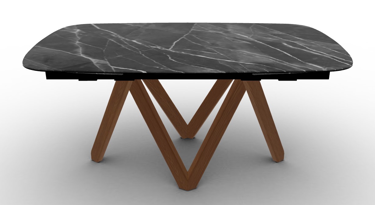 Cartesio W65"-95" Rectangular Ceramic/Wood Extendable Dining Table w/Rounded Corners