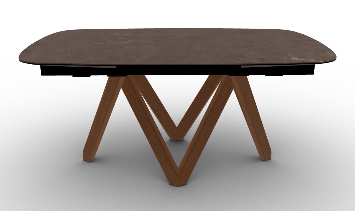 Cartesio W65"-95" Rectangular Ceramic/Wood Extendable Dining Table w/Rounded Corners
