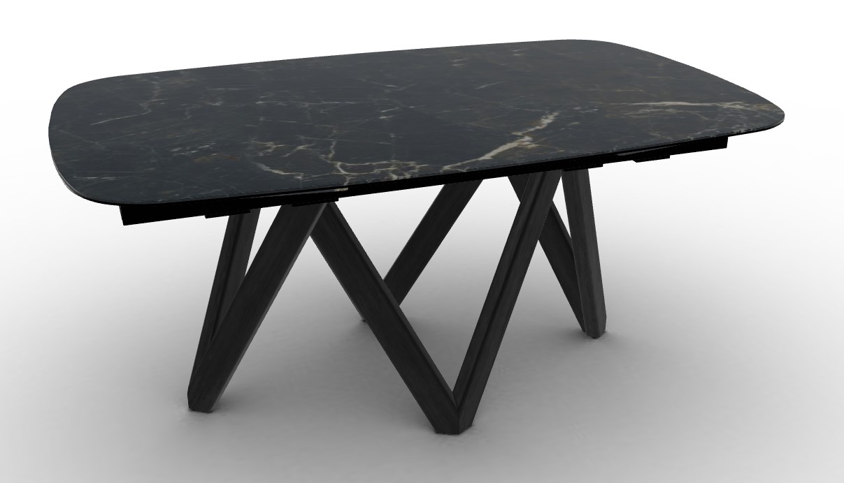 Cartesio W65"-95" Rectangular Ceramic/Wood Extendable Dining Table w/Rounded Corners