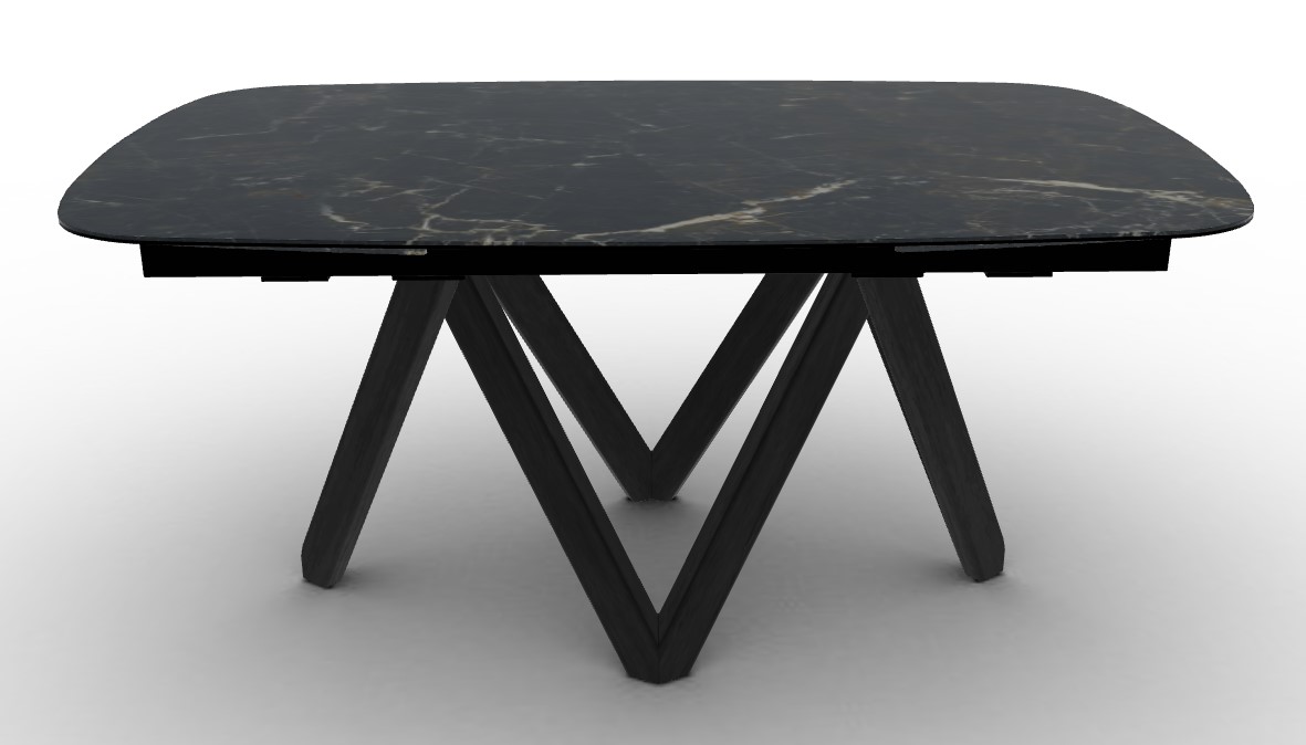 Cartesio W65"-95" Rectangular Ceramic/Wood Extendable Dining Table w/Rounded Corners