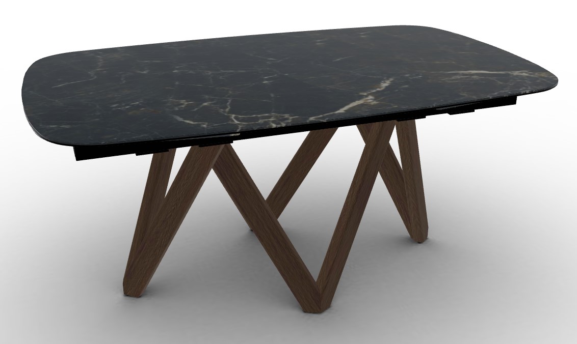 Cartesio W65"-95" Rectangular Ceramic/Wood Extendable Dining Table w/Rounded Corners