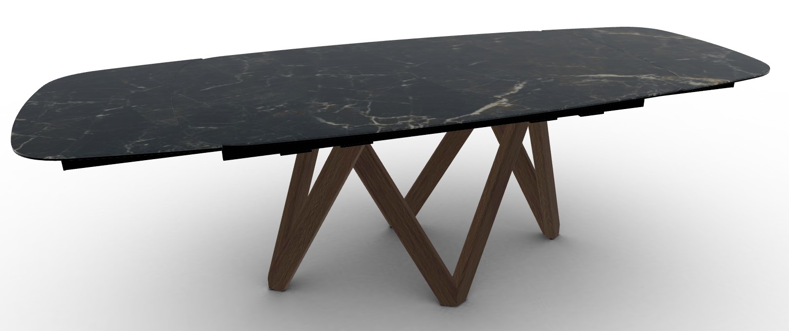 Cartesio W65"-95" Rectangular Ceramic/Wood Extendable Dining Table w/Rounded Corners