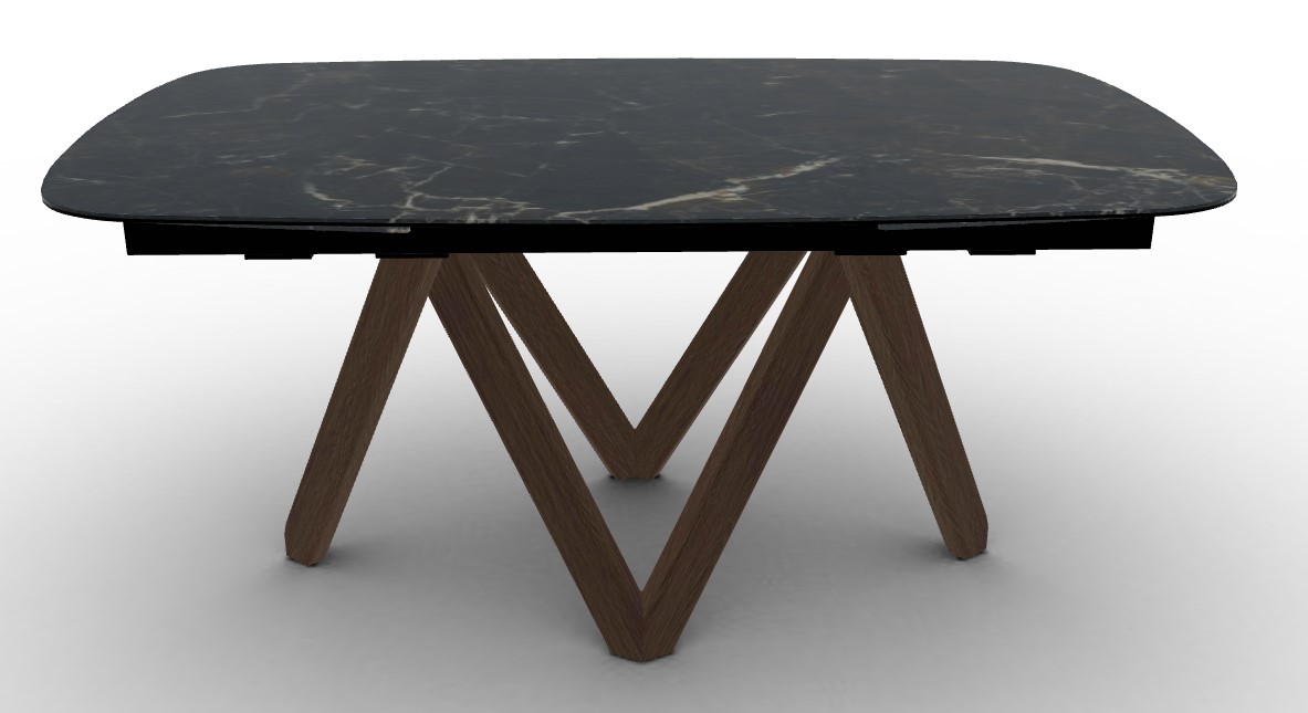 Cartesio W65"-95" Rectangular Ceramic/Wood Extendable Dining Table w/Rounded Corners