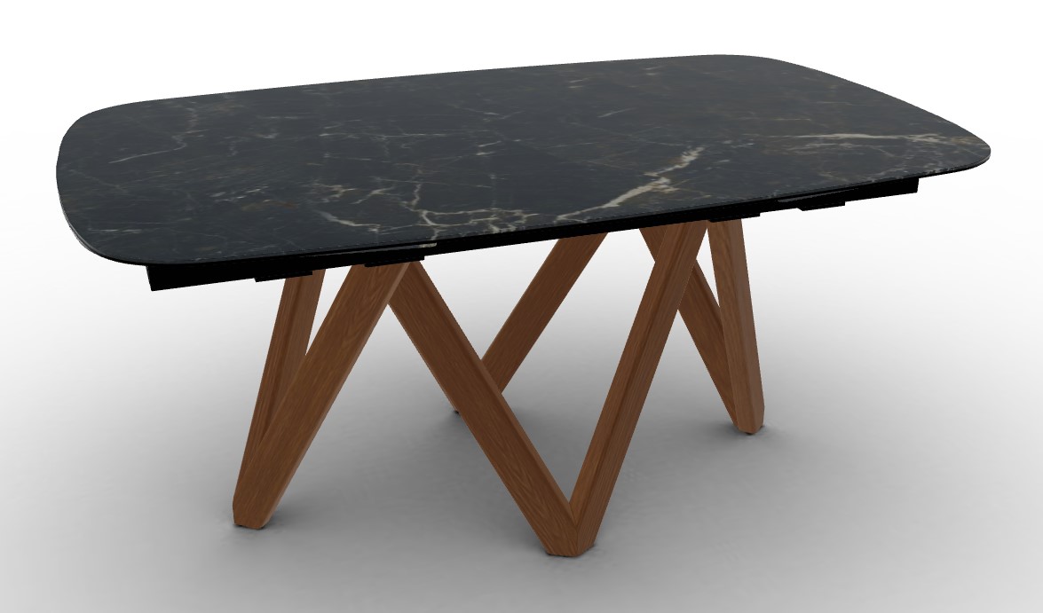 Cartesio W65"-95" Rectangular Ceramic/Wood Extendable Dining Table w/Rounded Corners