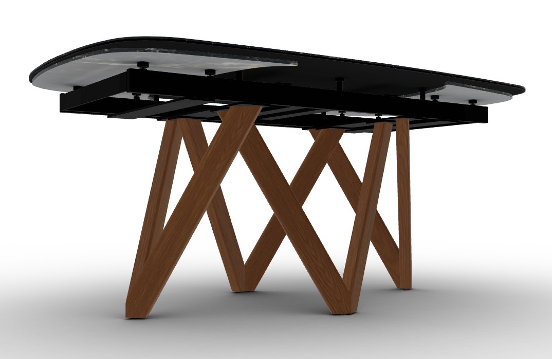 Cartesio W65"-95" Rectangular Ceramic/Wood Extendable Dining Table w/Rounded Corners