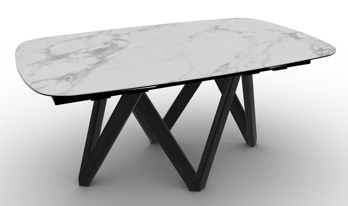 Cartesio W65"-95" Rectangular Ceramic/Wood Extendable Dining Table w/Rounded Corners