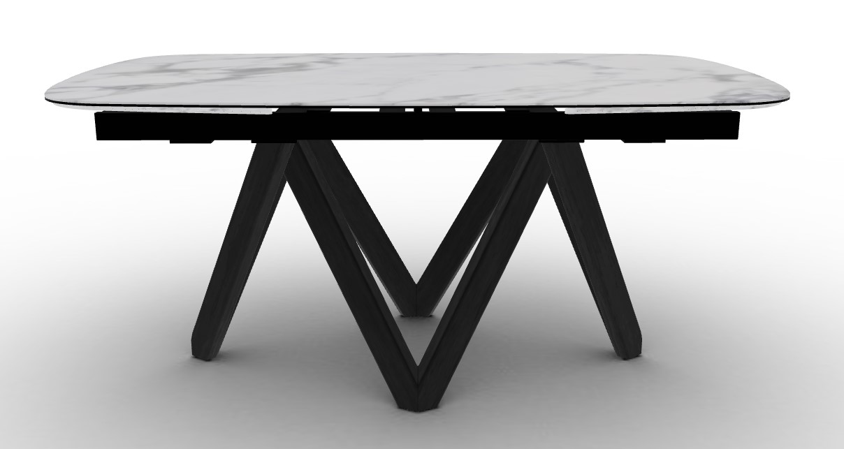 Cartesio W65"-95" Rectangular Ceramic/Wood Extendable Dining Table w/Rounded Corners