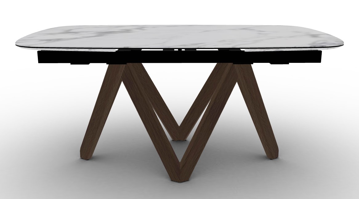 Cartesio W65"-95" Rectangular Ceramic/Wood Extendable Dining Table w/Rounded Corners