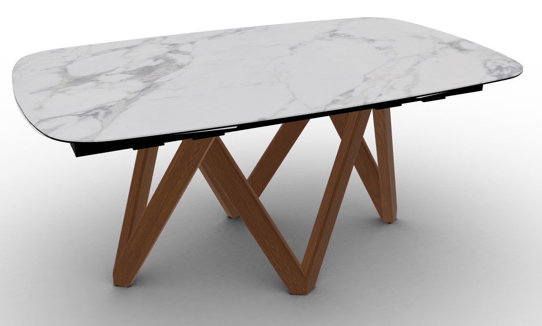 Cartesio W65"-95" Rectangular Ceramic/Wood Extendable Dining Table w/Rounded Corners