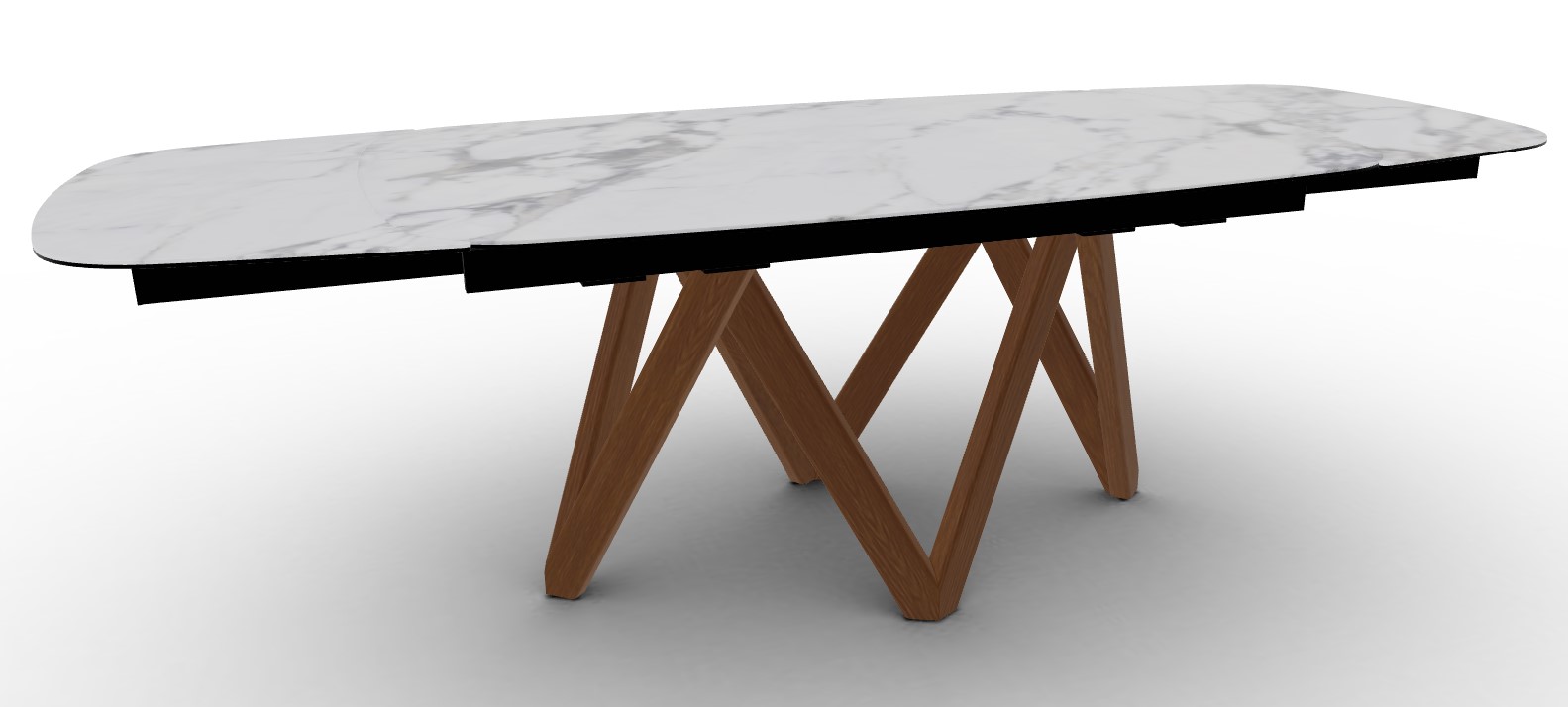 Cartesio W65"-95" Rectangular Ceramic/Wood Extendable Dining Table w/Rounded Corners