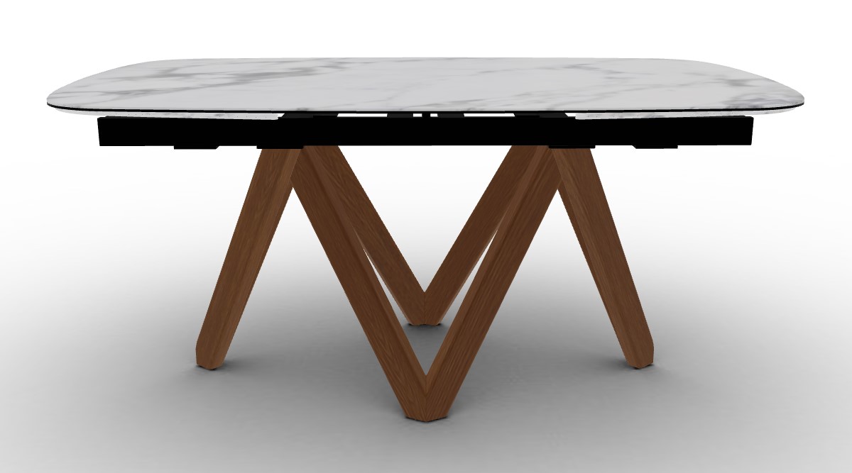 Cartesio W65"-95" Rectangular Ceramic/Wood Extendable Dining Table w/Rounded Corners