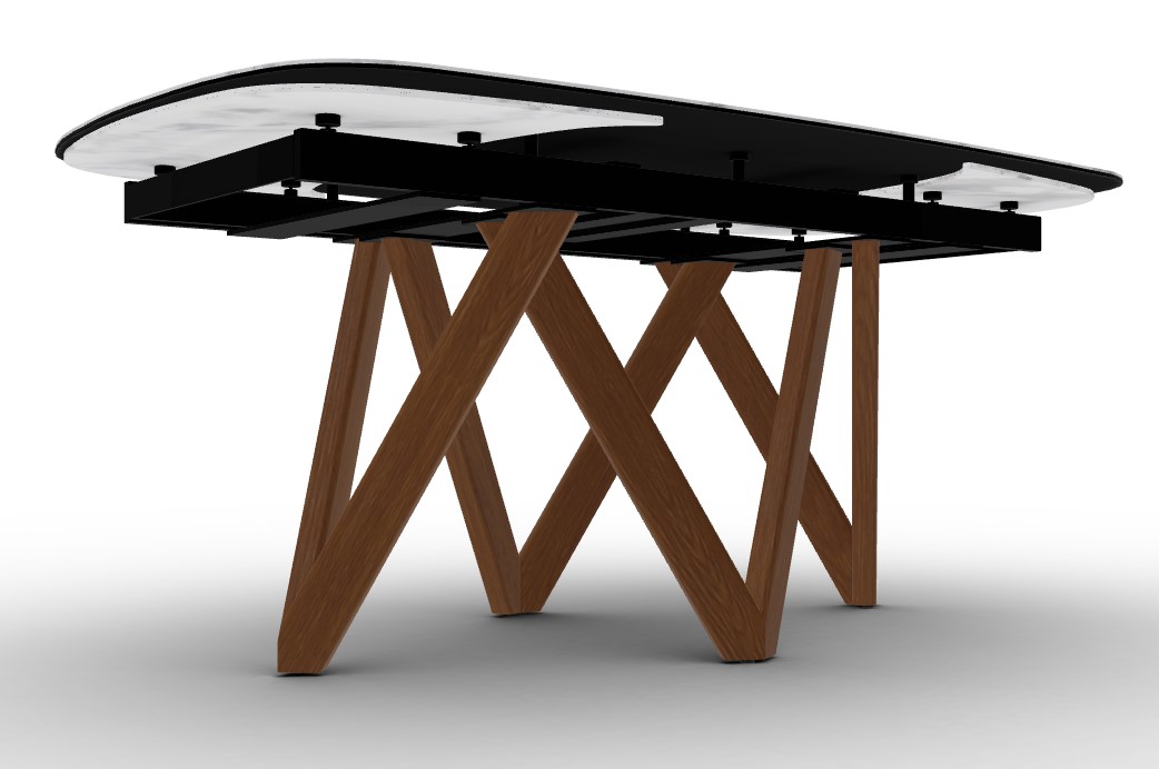 Cartesio W65"-95" Rectangular Ceramic/Wood Extendable Dining Table w/Rounded Corners