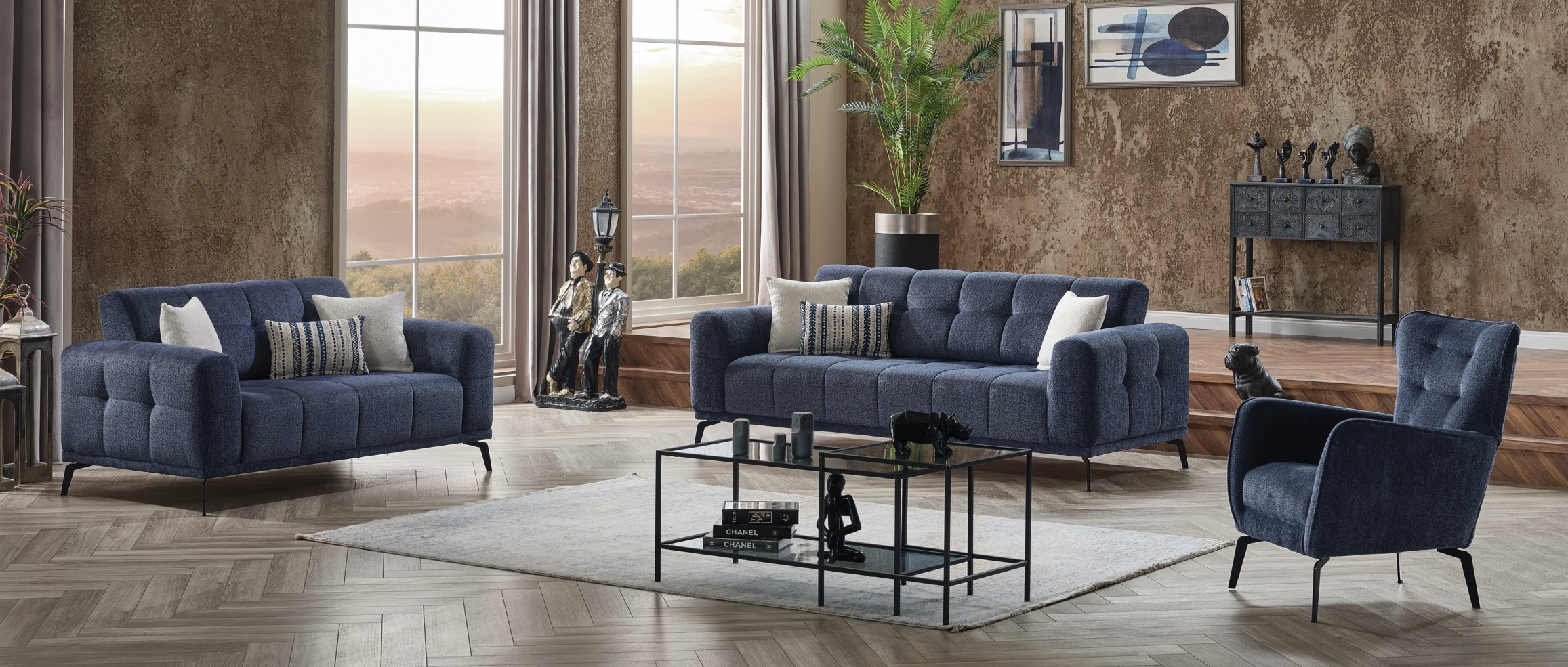 Modena Polyester Convertible Living Room Set