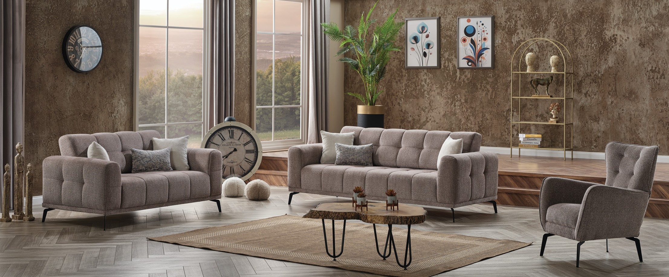Modena Polyester Convertible Living Room Set