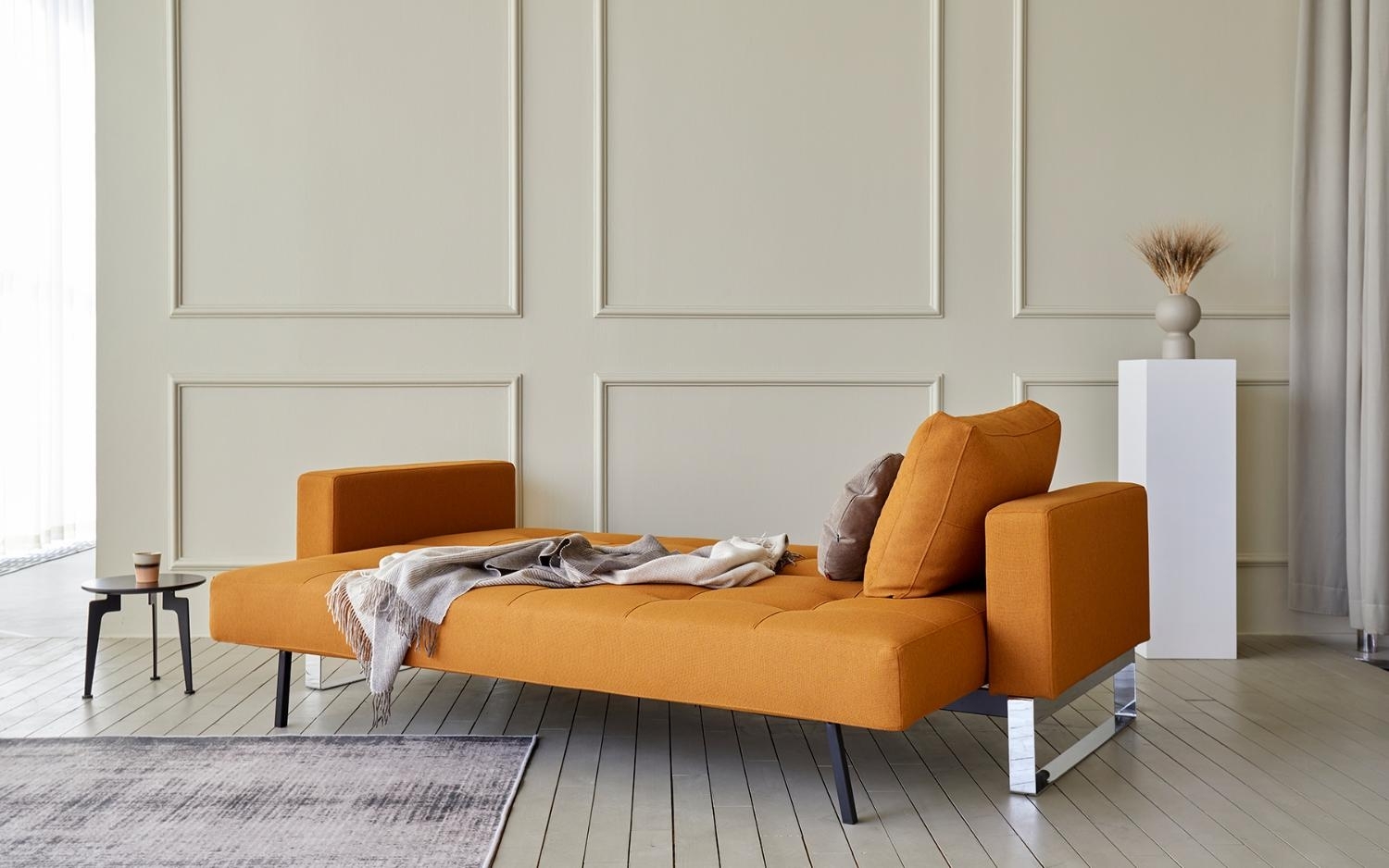 Cassius Quilt Fabric Sofa Bed w/Chrome Legs