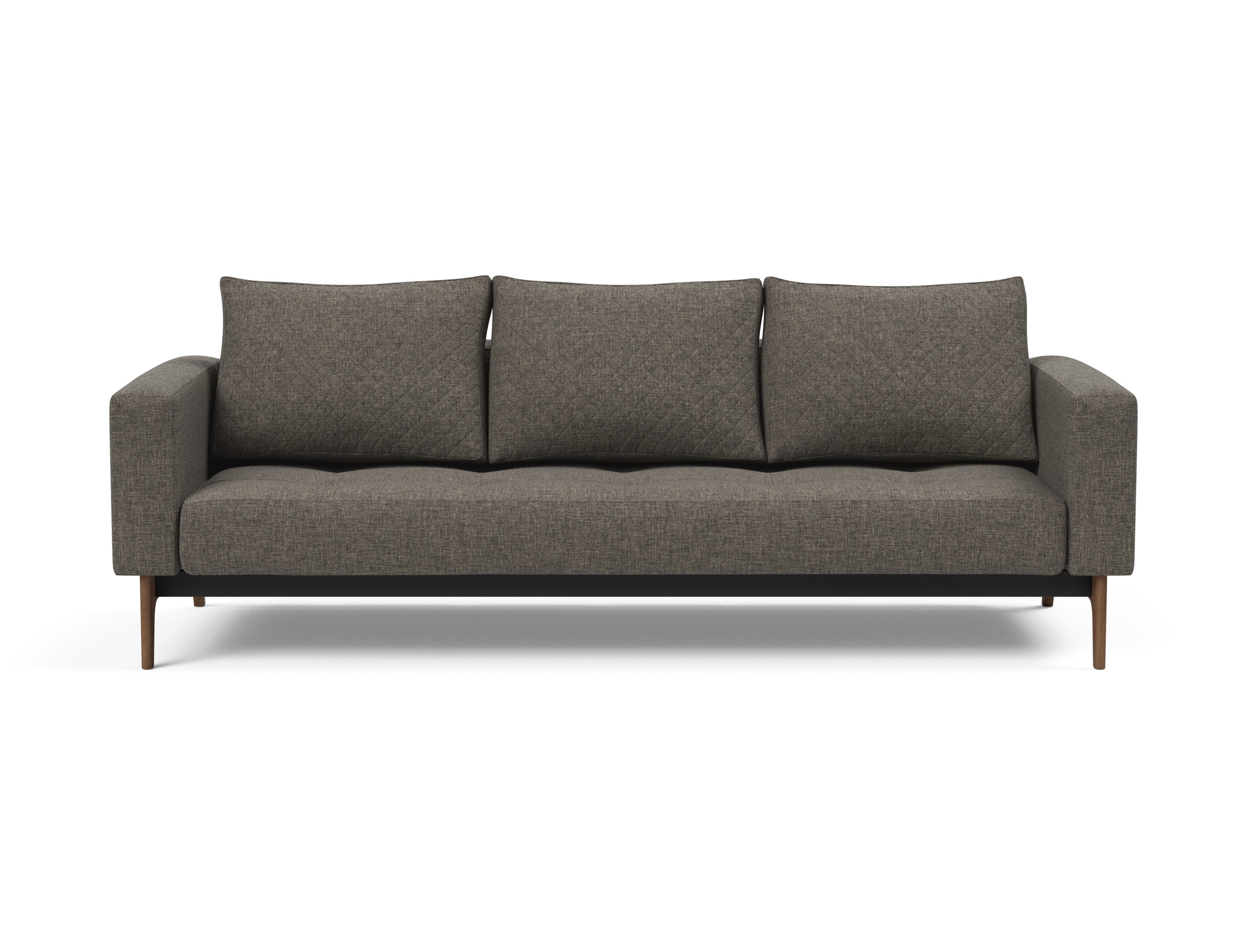 Cassius Quilt Fabric Sofa Bed w/Dark Wood Legs