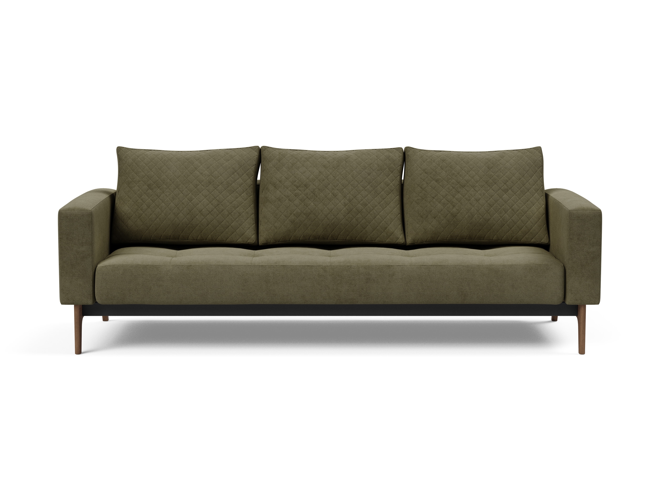 Cassius Quilt Fabric Sofa Bed w/Dark Wood Legs