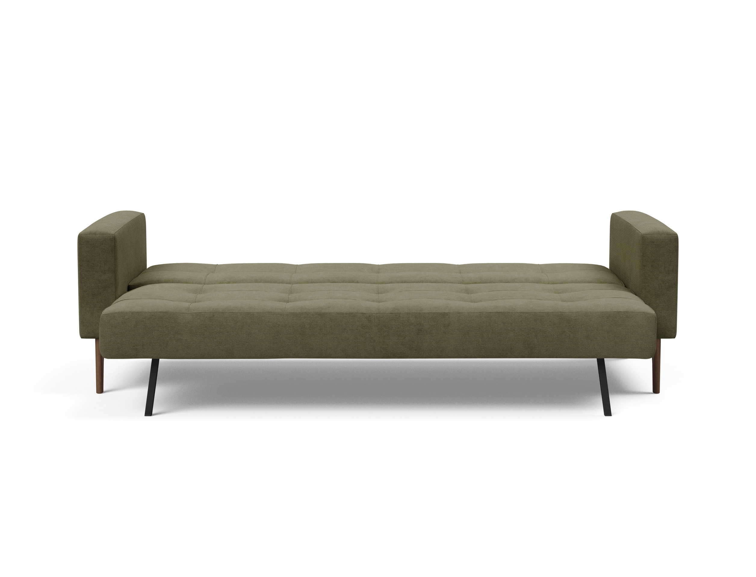 Cassius Quilt Fabric Sofa Bed w/Dark Wood Legs
