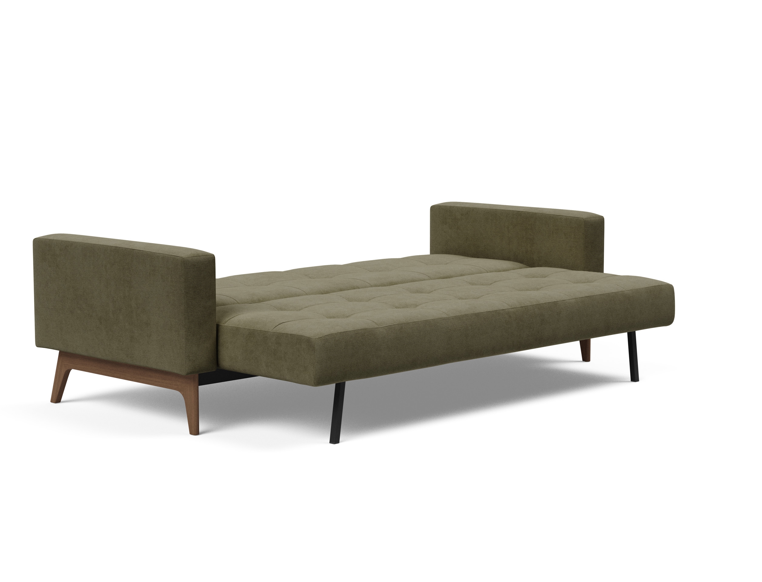 Cassius Quilt Fabric Sofa Bed w/Dark Wood Legs