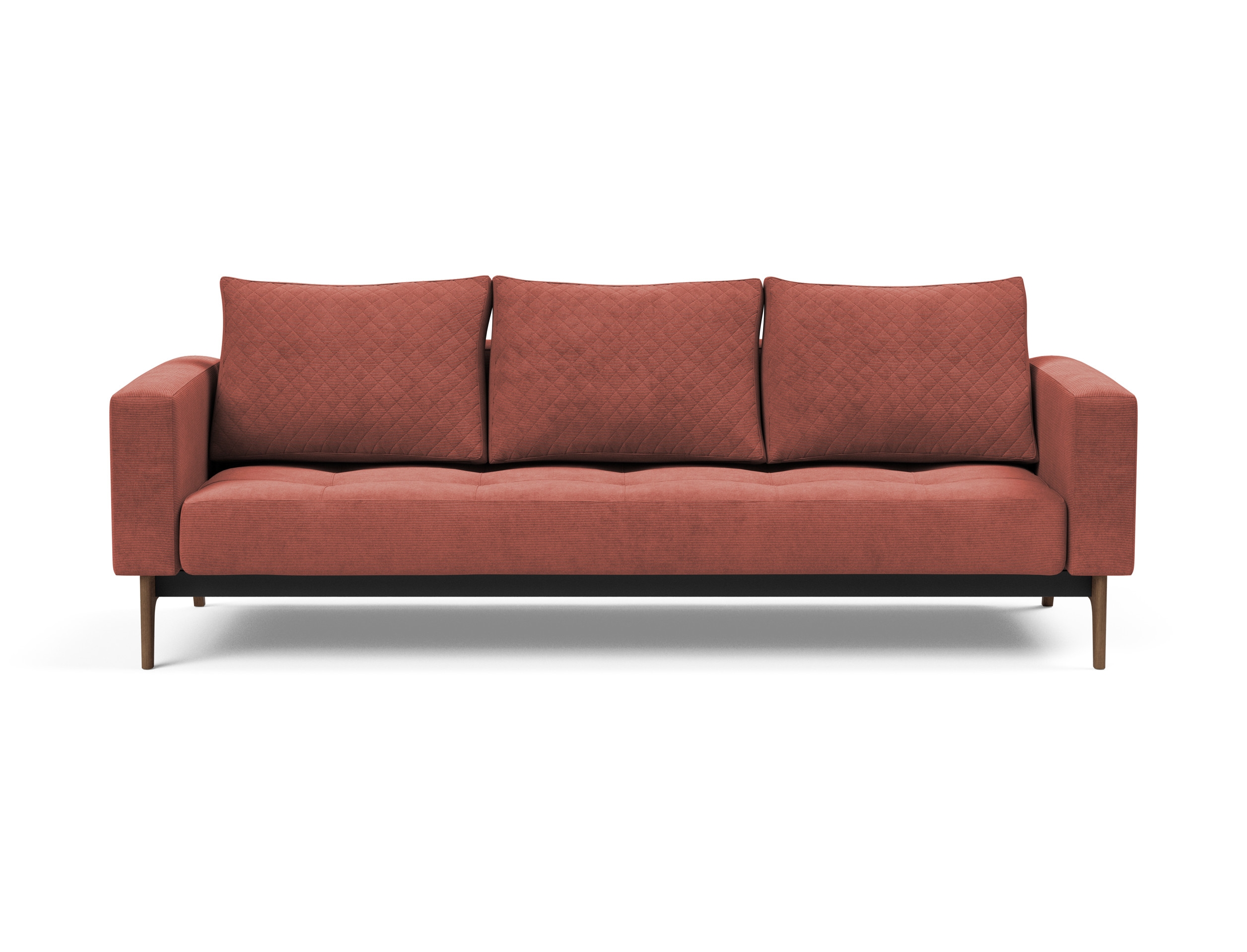 Cassius Quilt Fabric Sofa Bed w/Dark Wood Legs