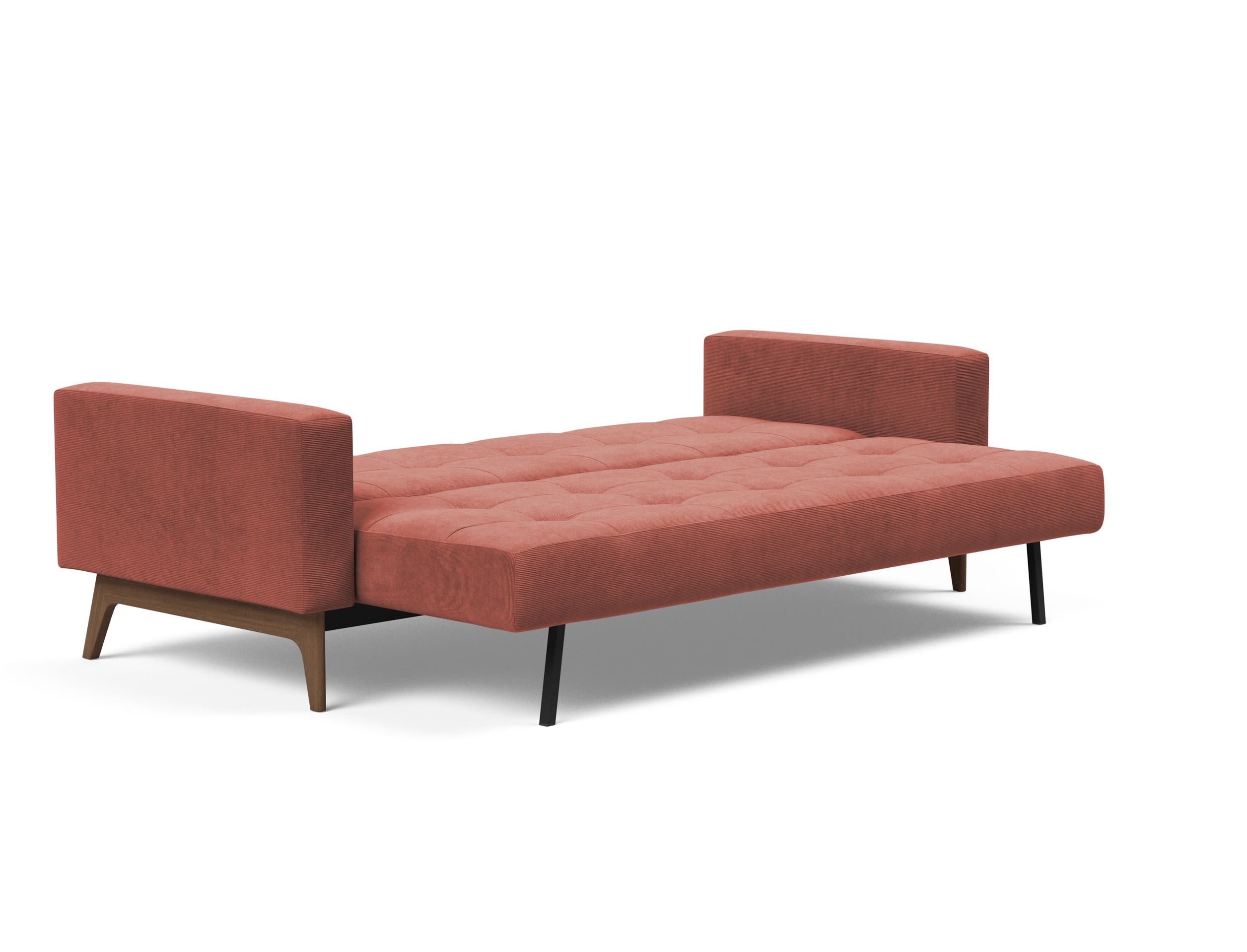 Cassius Quilt Fabric Sofa Bed w/Dark Wood Legs