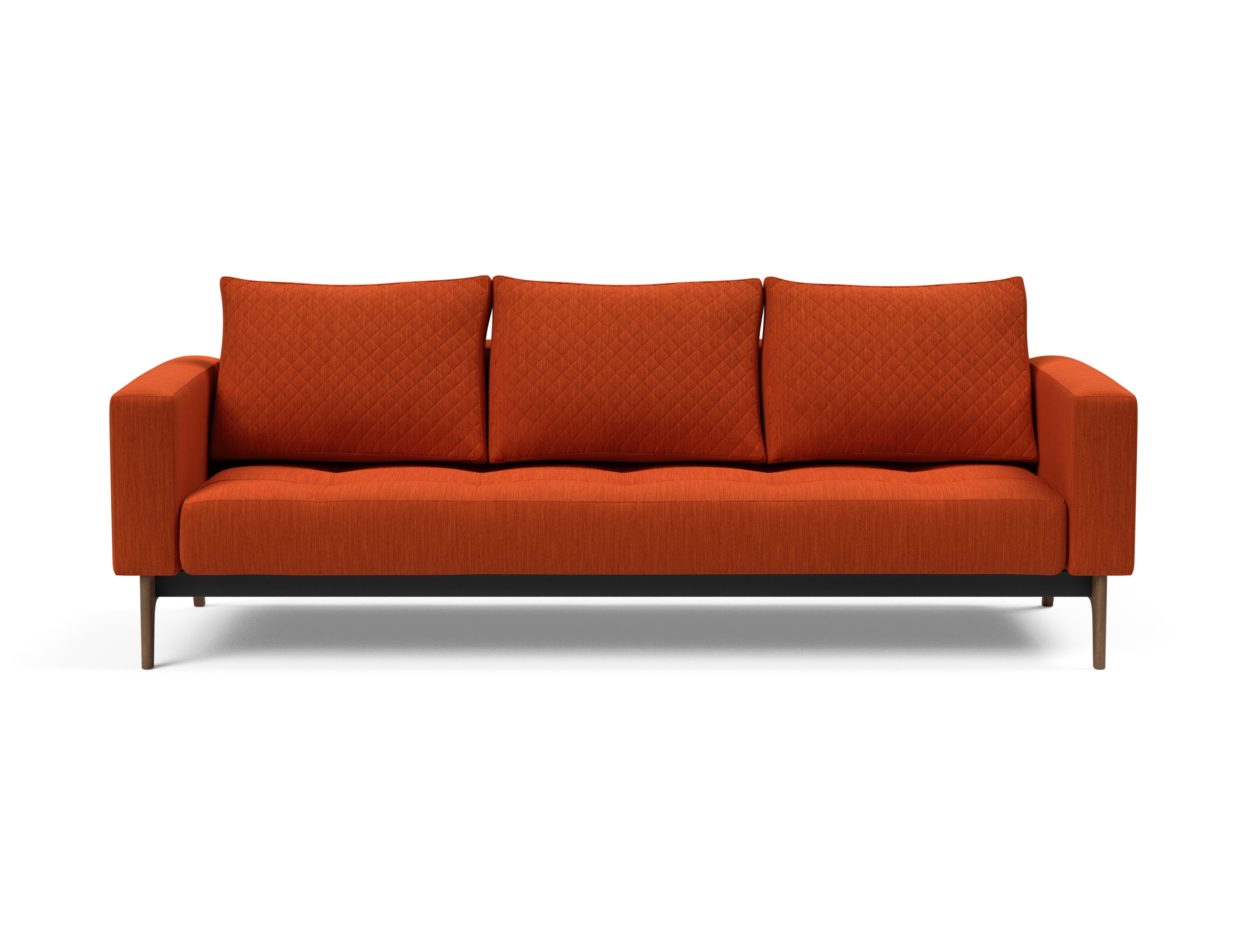 Cassius Quilt Fabric Sofa Bed w/Dark Wood Legs