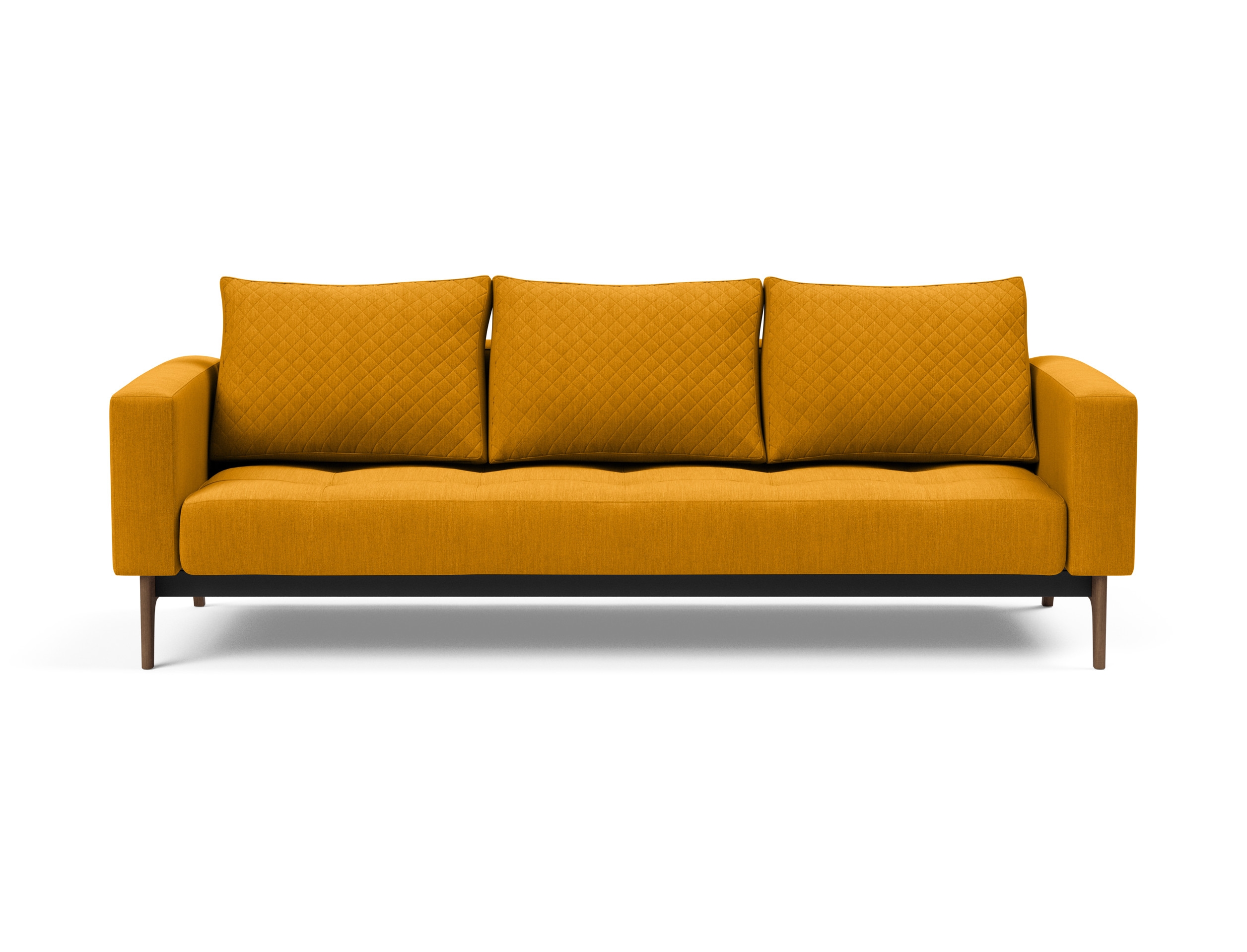 Cassius Quilt Fabric Sofa Bed w/Dark Wood Legs