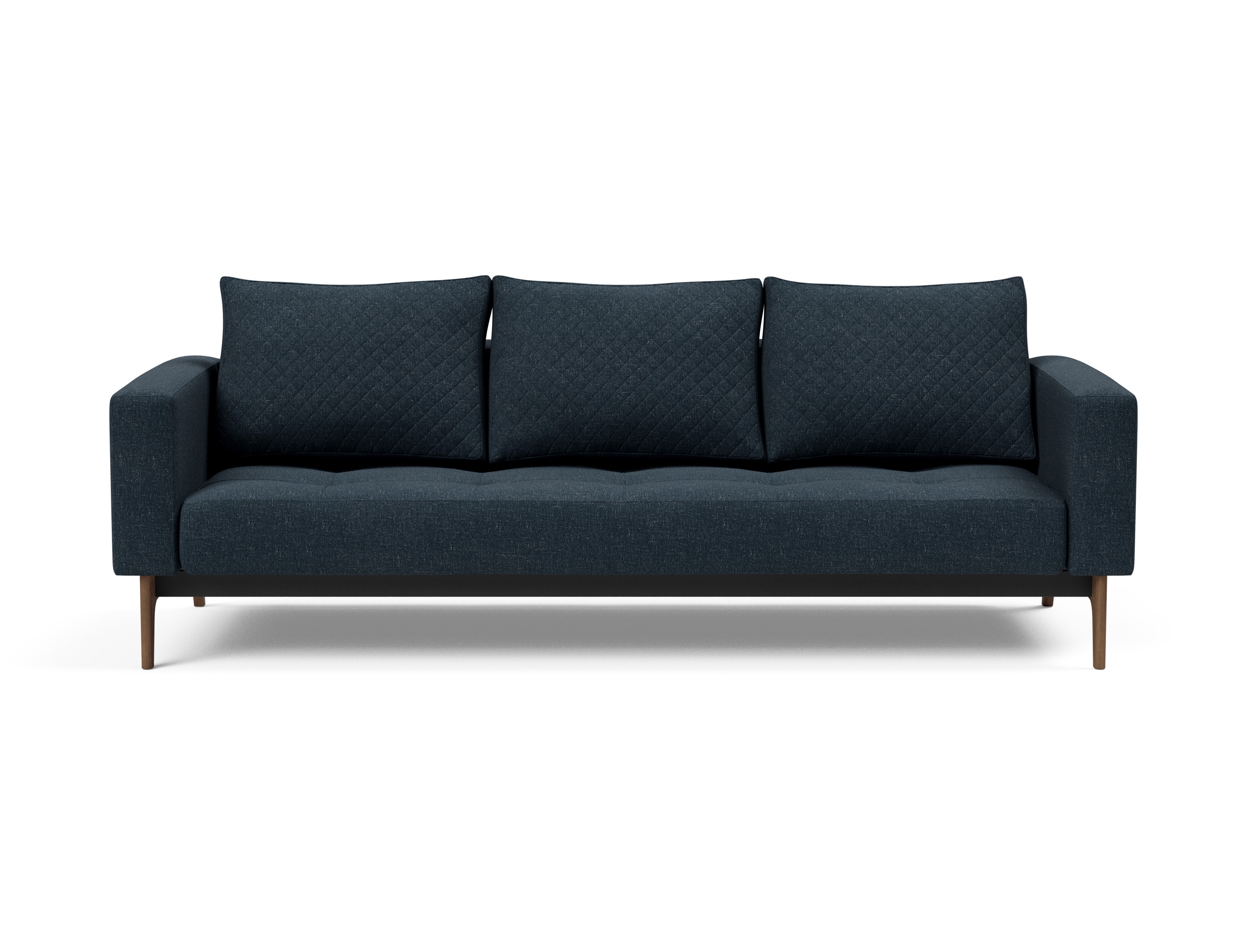 Cassius Quilt Fabric Sofa Bed w/Dark Wood Legs