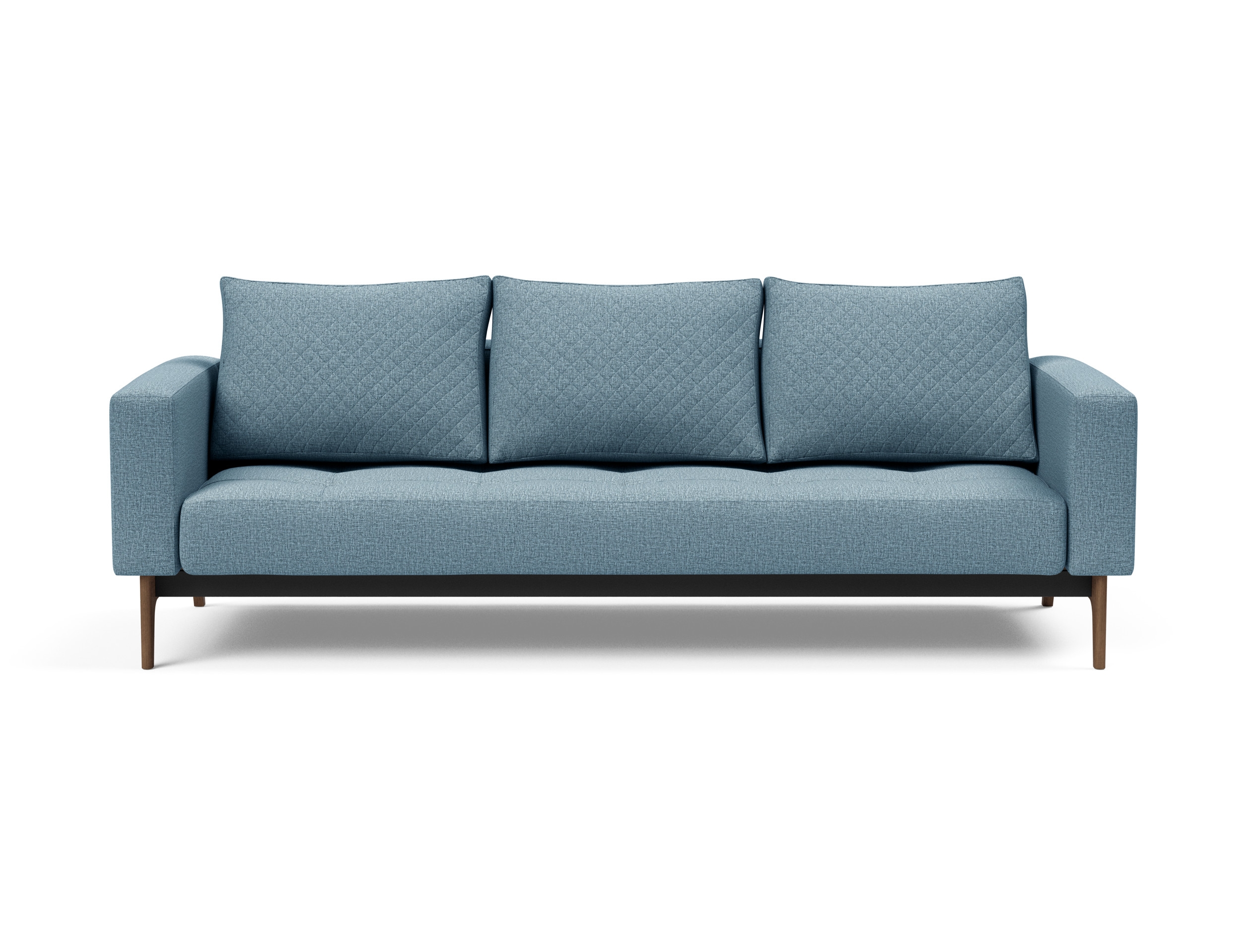 Cassius Quilt Fabric Sofa Bed w/Dark Wood Legs