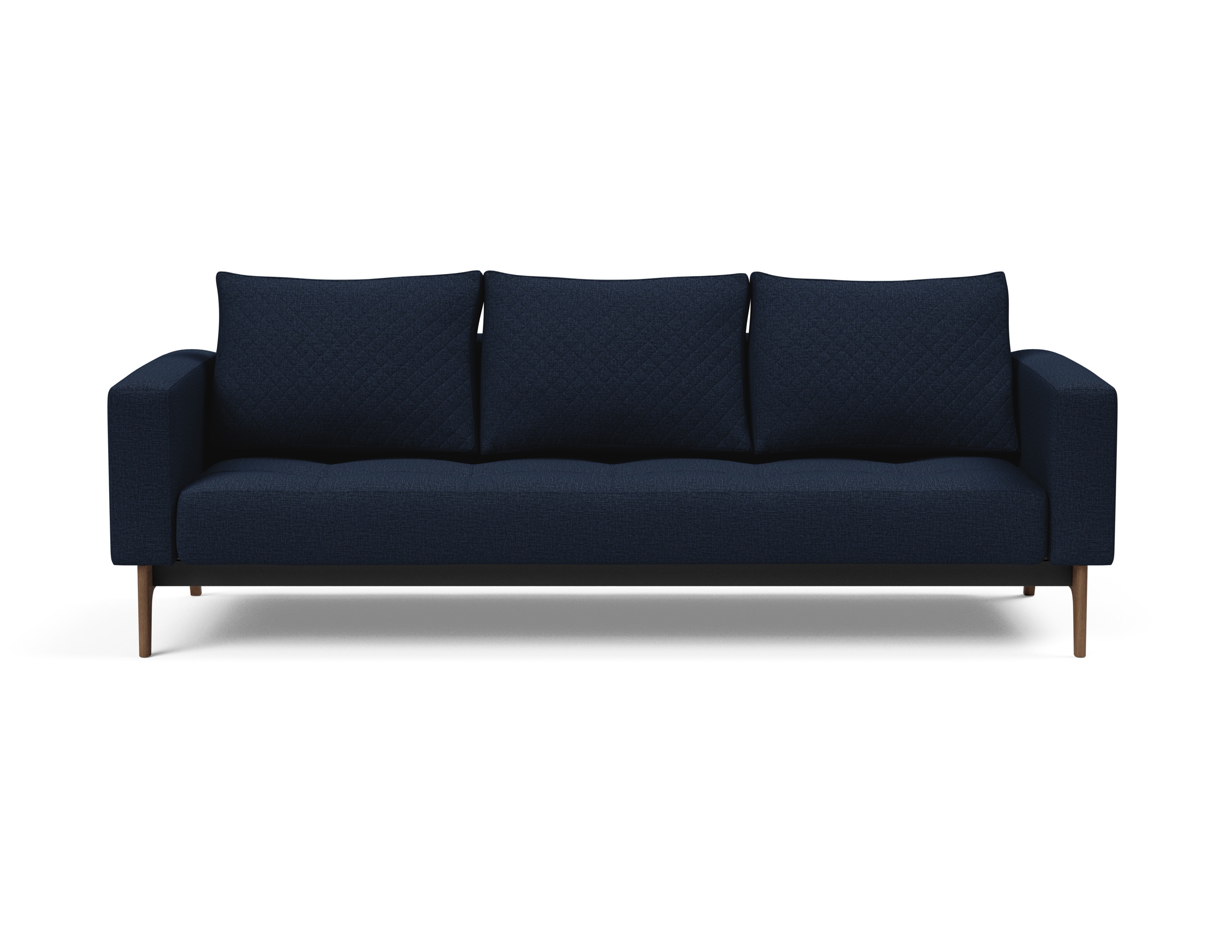 Cassius Quilt Fabric Sofa Bed w/Dark Wood Legs